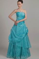 Strapless A-line Skirt Teal Blue Prom Dress With Applique