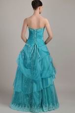 Strapless A-line Skirt Teal Blue Prom Dress With Applique