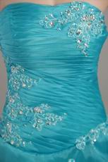 Strapless A-line Skirt Teal Blue Prom Dress With Applique