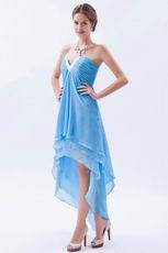 V-Shaped Strapless High Low Layers Aqua Evening Dress
