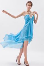 V-Shaped Strapless High Low Layers Aqua Evening Dress