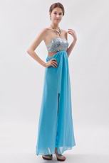 Sequin Strapless Tied Back Aqua Chiffon Prom Dress With Split