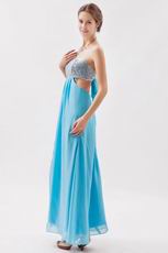 Sequin Strapless Tied Back Aqua Chiffon Prom Dress With Split