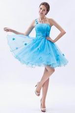 Sexy One Shoulder Knee Length Azure Graduation Dress