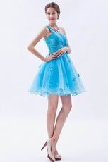 Sexy One Shoulder Knee Length Azure Graduation Dress