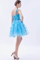 Sexy One Shoulder Knee Length Azure Graduation Dress