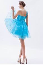 Sexy One Shoulder Knee Length Azure Graduation Dress