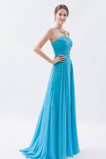 Custom Side Drapped Aqua Evening Dress In New York