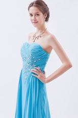 Custom Side Drapped Aqua Evening Dress In New York