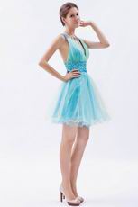 Colorful V-Neck Light Blue Custom Make Short Prom Dress