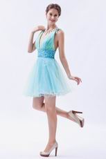 Colorful V-Neck Light Blue Custom Make Short Prom Dress