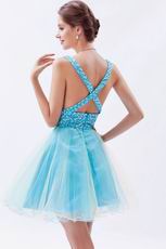 Colorful V-Neck Light Blue Custom Make Short Prom Dress