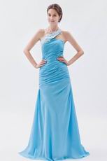 Elegant Appliqu One Shoulder Aqua Chiffon Evening Gown