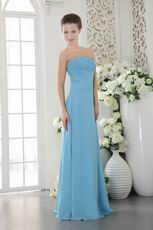 Strapless Floor-length Light Blue Chiffon Bridesmaid Dress