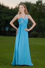 One Shouler Cross Back Aqua Chiffon Hot Sell Prom Party Dress