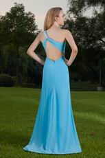 One Shouler Cross Back Aqua Chiffon Hot Sell Prom Party Dress