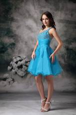 One Shoulder Neck Short Azure Sweet 16 Dress Lovely