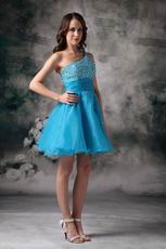 One Shoulder Neck Short Azure Sweet 16 Dress Lovely