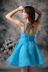 One Shoulder Neck Short Azure Sweet 16 Dress Lovely