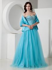 Sweetheart A-line Crystals Bodice Aqua Prom Dress With Shawl