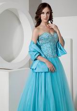 Sweetheart A-line Crystals Bodice Aqua Prom Dress With Shawl