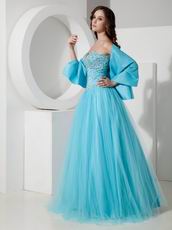 Sweetheart A-line Crystals Bodice Aqua Prom Dress With Shawl