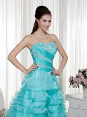 Turquoise Organza Layers High-low Skirt Dress Prom Wear