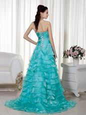 Turquoise Organza Layers High-low Skirt Dress Prom Wear