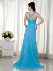 Beautiful Dodger Blue Evening Dress Wth V Neck Design