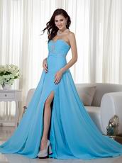 Empire Waist Best Aqua Blue Prom Dress With Side Split