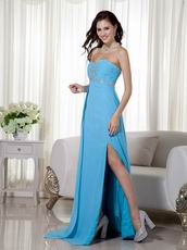 Empire Waist Best Aqua Blue Prom Dress With Side Split