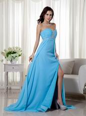 Empire Waist Best Aqua Blue Prom Dress With Side Split