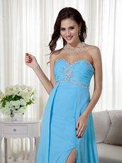Empire Waist Best Aqua Blue Prom Dress With Side Split