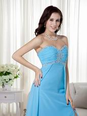 Empire Waist Best Aqua Blue Prom Dress With Side Split