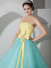 Pale Turquoise Strapless Floor Length Puffy Colorful Prom Gown