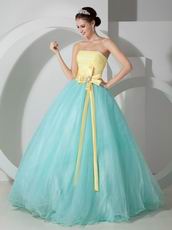 Pale Turquoise Strapless Floor Length Puffy Colorful Prom Gown