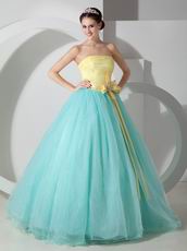 Pale Turquoise Strapless Floor Length Puffy Colorful Prom Gown