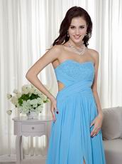 Aqua Blue Split Chiffon Floor Length Designer Prom Dress