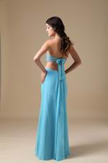 Beaded Exposed Aqua Chiffon Prom Dress With Show Leg Split