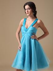 Straps V-neck Knee-length Aqua Organza Short Prom Dress