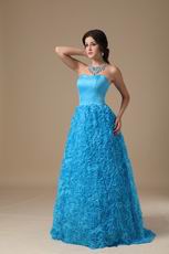 Strapless Rolled Fabric Flower Dodger Blue Prom Dress Cheap