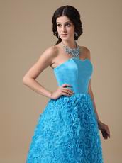 Strapless Rolled Fabric Flower Dodger Blue Prom Dress Cheap