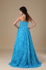 Strapless Rolled Fabric Flower Dodger Blue Prom Dress Cheap