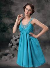 V-neck Mini-length Dodger Blue Chiffon Short Prom Dress