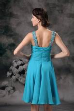 V-neck Mini-length Dodger Blue Chiffon Short Prom Dress