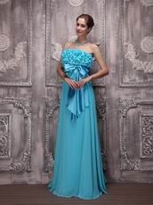Aqua Blue Ruffles Chiffon Ebay Evening Dresses With Bowknot