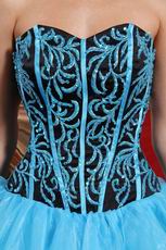 Pretty Aqua Cascade Skirt Embroidered Quinceanera Dress