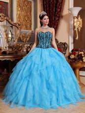 Pretty Aqua Cascade Skirt Embroidered Quinceanera Dress