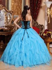 Pretty Aqua Cascade Skirt Embroidered Quinceanera Dress