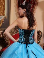 Pretty Aqua Cascade Skirt Embroidered Quinceanera Dress